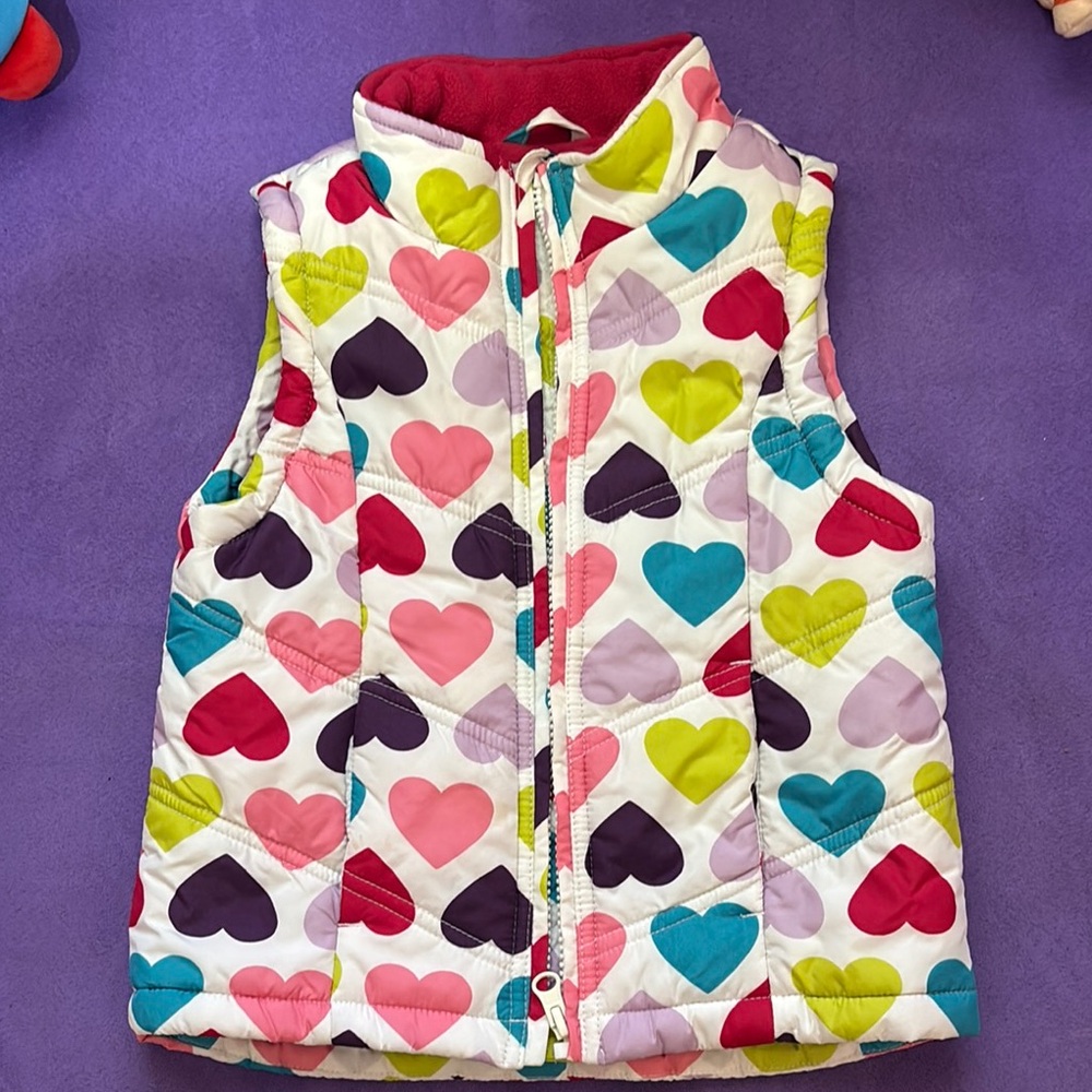 Colorful Heart Patterned Puffer Vest